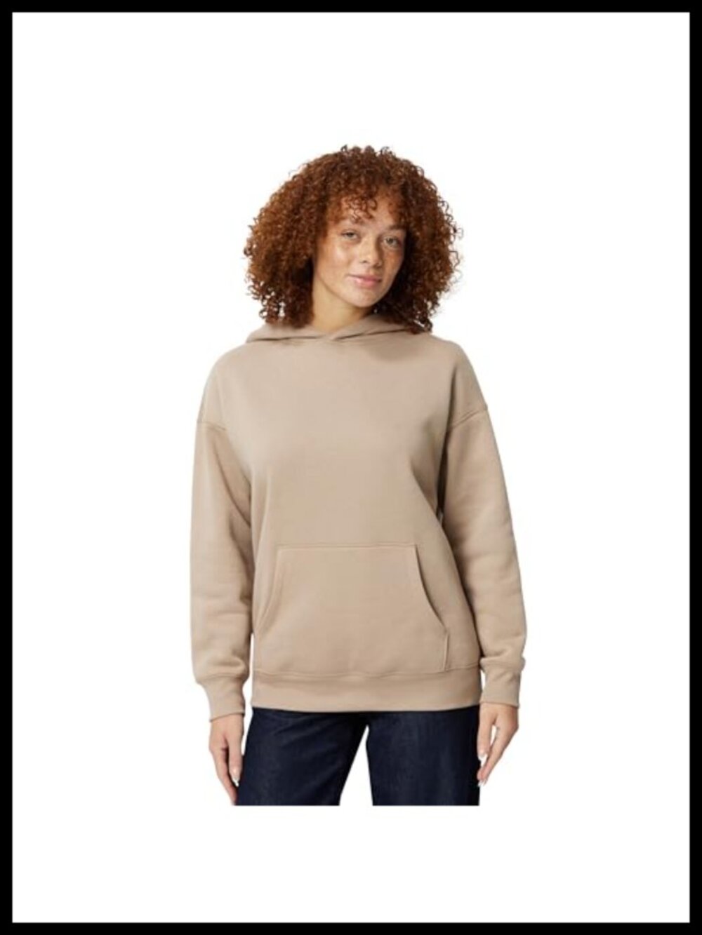 Oversized-Fit Cotton Blend Brushed Fleece Hoodie Kangaroo Pocket